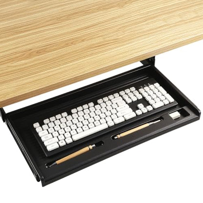 jojofuny Under Desk Keyboard Tray, Slide-Out Drawer with Pen Organizer - color: Black, size: 51.50X27.00X3.50CM