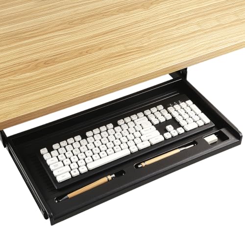 jojofuny Under Desk Keyboard Tray, Slide-Out Drawer with Pen Organizer - color: Black, size: 51.50X27.00X3.50CM