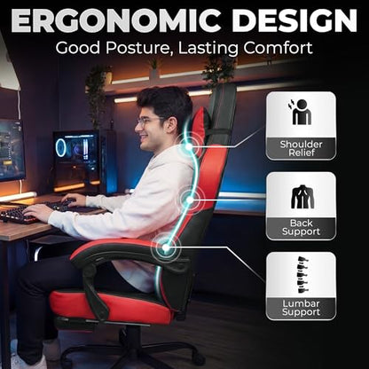 N-GEN GAMING Gaming Chair Big and Tall Computer Heavy Duty Office Desk Chair with Footrest Ergonomic Lumbar Support High Back Recliner for Adults (Red) - color: Red