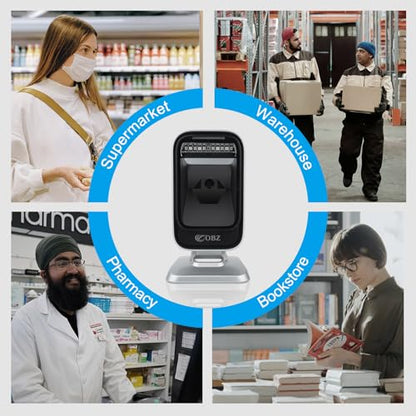 OBZ Barcode Scanner Desktop Hands-Free 1D 2D Omnidirectional QR Reader | Automatic,Adjustable Body,1.8M USB Cable,plug-play,PDF417 Data Matrix Image Sensing for Warehouse,Supermarket,Library,PC,POS - style: CMOS Desktop USB Wired Scanner
