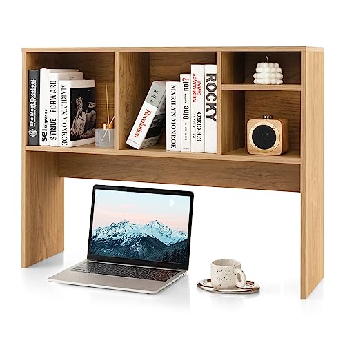 Tangkula Desktop Bookshelf, Countertop Storage Hutch with 4 Shelves for Computer Desk, Desktop 2-Tier Display Rack, Multipurpose Wood Desktop Hutch Storage Organizer for Dorm Office - color: Natural, size: 4 Shelves