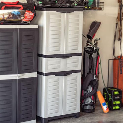 Sunnydaze 57" Garage Storage Cabinet with Doors & Shelves, Gray - color: Grey, style: With Drawer - 57" H