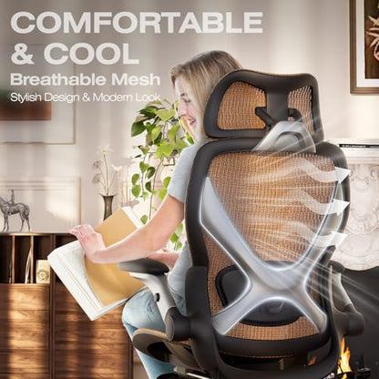 ELABEST X100 Ergonomic Mesh Office Chair with Footrest, Big and Tall Home Desk Chair with 5D Flip-Up Arms, Adjustable 3D Lumbar Support, Gaming & Executive Computer Chair (Tangerine Burst) - color: Tangerine Burst