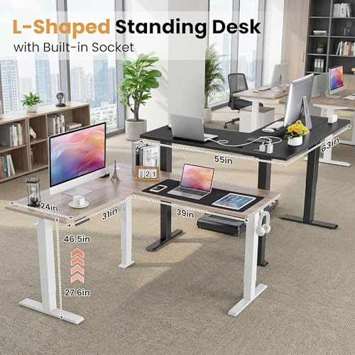 63 Inch Reversible L Shaped Standing Desk with Power Outlets, Black - color: Black, size: 63×55'' with Outlet