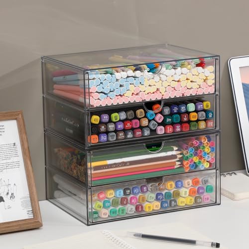 Clear Desk Drawer Organizer, 6 Drawers, Plastic - size: 6 Drawers