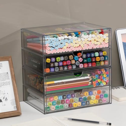Clear Desk Drawer Organizer, 6 Drawers, Plastic - size: 6 Drawers