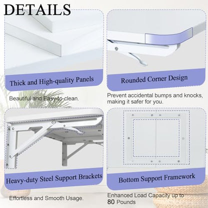 TEAMIX Wall Mounted Folding Desk for Small Spaces, White Floating Shelf - color: White, size: 23.6"W x 11.8"D
