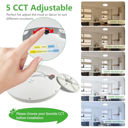 9Inch 6PK White LED Flush Mount Ceiling Light, Dimmable 5CCT, 18W, 1860LM | 2700K/3000K/4000K/5000K/6000K CCT, White Close to Ceiling Round Flat Panel Light, Super Slim LED Ceiling Light for Bedroom - color: White, size: 9"-6PK-DM