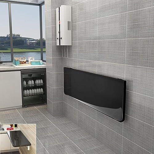 Folding Wall Table Wall Mounted Folding Table Wall Folding Table Drop Down Wall Mounted Table Suitable for Office Study Bedroom Kitchen Dining Room Laundry And Other Places Black 39.4"D x 11.8"W - color: Black, size: 39.4in D x 11.8in W