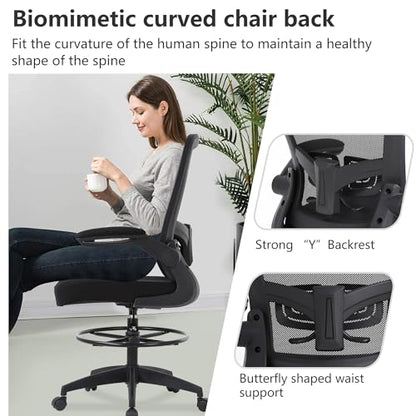 PayLessHere | Ergonomic Drafting Chair | Black | 220lbs Capacity - color: Black