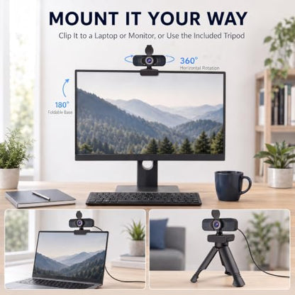 1080P Webcam with Microphone and Privacy Cover Plug&Play - color: Black