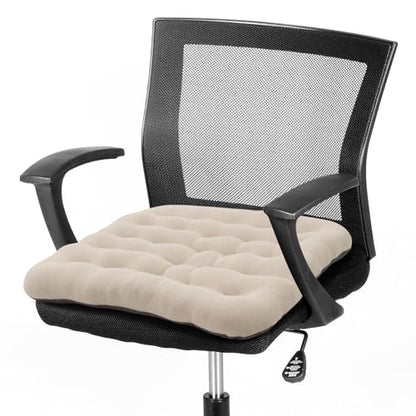 BUYUE Good Support Office Chair Cushion Padded, Soft Velvet Comfortable Non-Slip Seat Cushion for Computer Desk Kitchen Chair (1 Count, Beige) - color: Beige