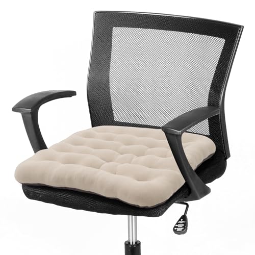 BUYUE Good Support Office Chair Cushion Padded, Soft Velvet Comfortable Non-Slip Seat Cushion for Computer Desk Kitchen Chair (1 Count, Beige) - color: Beige