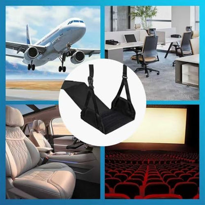 Portable Airplane Foot Hammock, Height Adjustable Feet & Leg Rest for Plane Travel, Office, Desk, Bus, Train, Long Trip (Black)