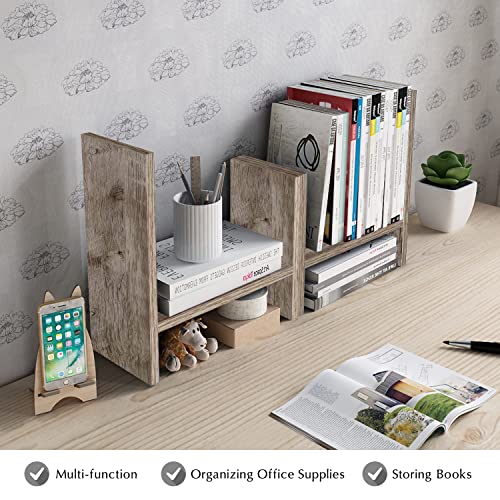 Jerry & Maggie Desktop Organizer Office Storage Rack Adjustable Wood Display Shelf Free Style Double H, Multi-Functional Mini Bookshelf for Desk Natural Stand (Gray Oak) - color: Gray Oak