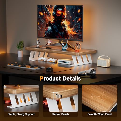Monitor Stand Riser, 24 Inch Wood Desk Monitor Riser for Laptop/PC/Printer - color: Light Walnut - White Legs