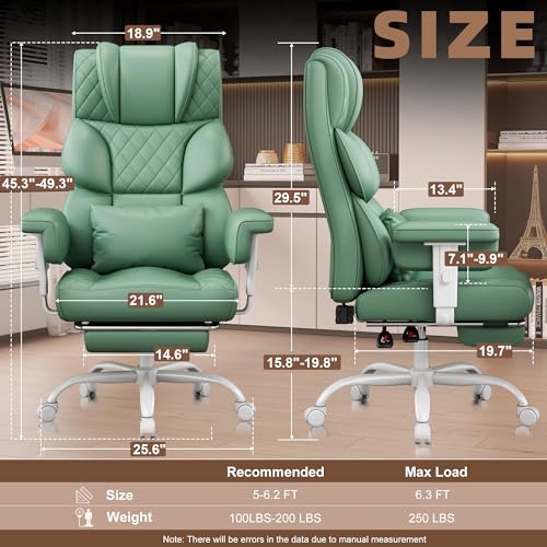 Vonesse Office Chair, Desk Chair with Soft Adjustable Armrests, Ergonomic High Back Gaming Chair with Lumbar Support, Executive Computer Chairs with Footrest (PU Leather, Green) - color: Green
