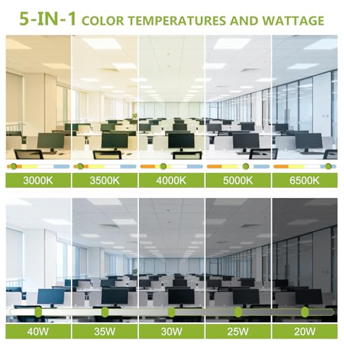 YXL 6 Pack 2x2 LED Flat Panel Light Drop Ceiling Light Fixture, 5200LM, 5CCT LED Drop Ceiling Office Light, 40W/35W/30W/25W/20W Selectable,6500K/5000K/4000K/3500K/3000K,Dimmable 0-10V,ETL - color: 2X2 FT, size: 6 Pack