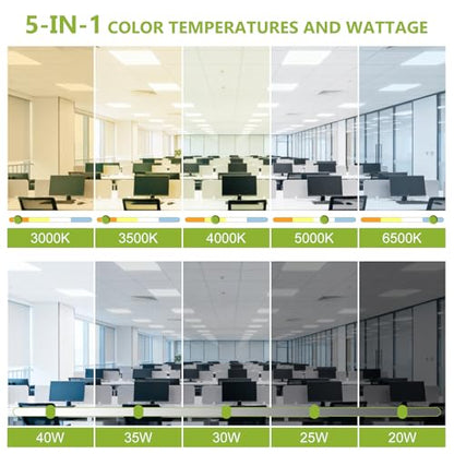 YXL 6 Pack 2x2 LED Flat Panel Light Drop Ceiling Light Fixture, 5200LM, 5CCT LED Drop Ceiling Office Light, 40W/35W/30W/25W/20W Selectable,6500K/5000K/4000K/3500K/3000K,Dimmable 0-10V,ETL - color: 2X2 FT, size: 6 Pack