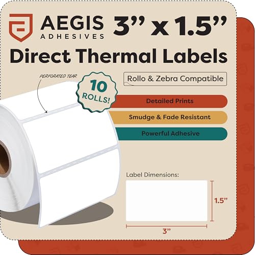 3" X 1.5" Direct Thermal Labels (9000 Count, 10 Rolls) - size: 3" X 1.5"