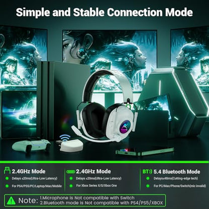 Krysenix Xbox Wireless Gaming Headset with Noise Canceling Microphone-White - color: White