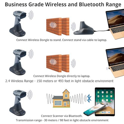 ScanAvenger Wireless Portable 1D&2D Cordless Bluetooth Rugged IP65 Barcode Scanner for Inventory - style: 1D&2D Rugged IP65 with Upgraded Next Gen Stand