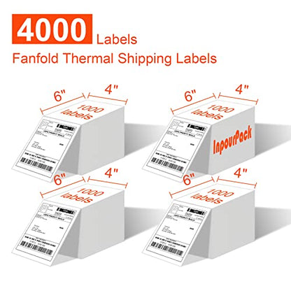 4" x 6" Fanfold Direct Thermal Labels, Shipping Package Labels with Perforated line for Thermal Printers (1000 Labels/Stack, 4 Stacks) - size: 4 Stacks | 4000 Labels