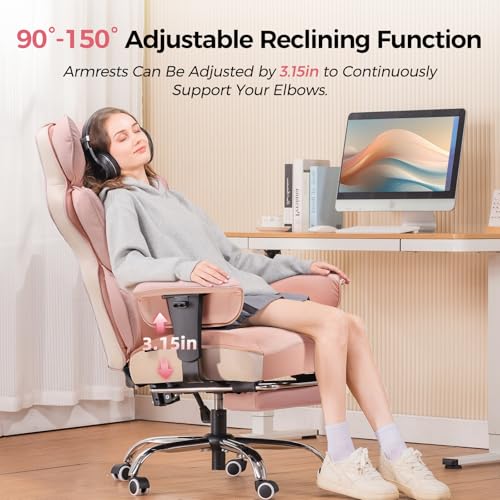 GTPLAYER Big and Tall Gaming Chair 400lbs Heavy Duty Office Chair with Foot Rest & Ergonomic Pocket Spring Lumbar Support, High Back 3D Saddle Shaped Cushion for Back Pain Relief, Pink - color: Pink