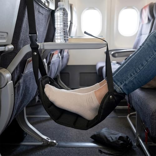 Travel Essentials for Women Men, Portable Airplane Foot Rest Hammock with Pouch, Under Desk Foot Sling for Long Flights Train Office, Comfortable Leg Support for Travelers