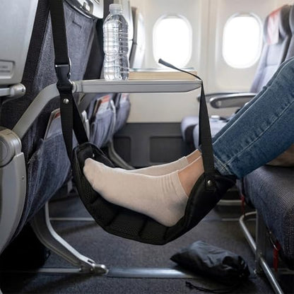 Travel Essentials for Women Men, Portable Airplane Foot Rest Hammock with Pouch, Under Desk Foot Sling for Long Flights Train Office, Comfortable Leg Support for Travelers