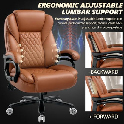 600lbs Big and Tall Office Chair with Pocket Spring Cushion, Heavy Duty Office Chair for Low Back Pain Relief, Large Executive Office Chair (Classic, Yellow) - color: Yellow