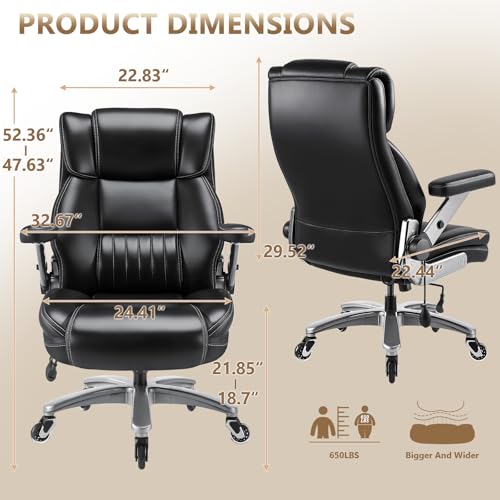 650LBS Large Heavy Duty Executive Office Chair with 5D Flip Arms and Pocket Spring Cushion, Ergonomic Big and Tall Desk Chair with Lumbar Support,High Back PU Leather Computer Chair - color: Pu Leather-black