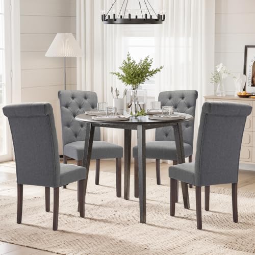 COLAMY Button Tufted Dining Chairs Set of 6, Accent Parsons Diner Upholstered Fabric Dining Room Stylish Kitchen Chairs with Solid Wood Legs and Padded Seat, Dark Grey - color: Dark Grey, size: set of 6
