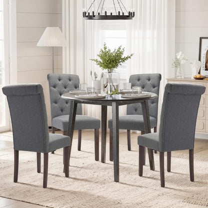 COLAMY Button Tufted Dining Chairs Set of 6, Accent Parsons Diner Upholstered Fabric Dining Room Stylish Kitchen Chairs with Solid Wood Legs and Padded Seat, Dark Grey - color: Dark Grey, size: set of 6