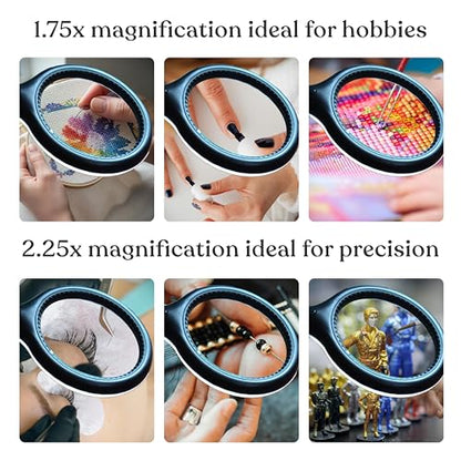 Brightech LightView Flex Magnifying Desk Lamp, 1.75X Light Magnifier, Adjustable Magnifying Glass with Light for Crafts, Reading, Close Work - color: Black