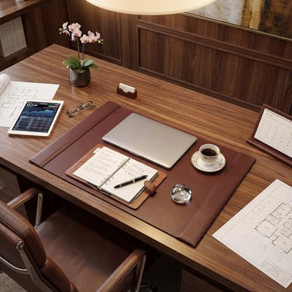 26.5 x 17.3 Inch Leather Desk Pad with Side Rails Mat, Brown - color: Brown, size: 26.5" x 17.3"