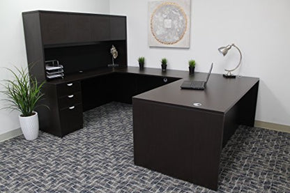 Boss Office Products Holland 71" Executive U-Shape Desk with File Storage Pedestal and Hutch, Mocha