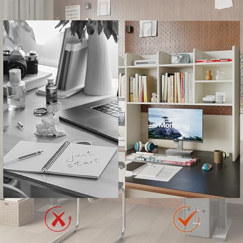 ChooChoo Desk Hutch Dorm with LED Lights, Desktop Bookshelf with 7 Shelves - color: Off White, size: With LED