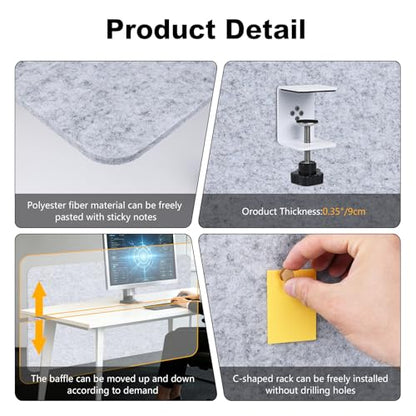 Desk Divider 2 Pcs Desk Privacy Panel 47.2'' x 23.6'',Acoustic Sound Absorbing and Noise Reducing Desk Partition for Office Desk,Clamp-on Desk Divider Partition with Adjustable Universal Base - size: 47.2''L x 23.6''W