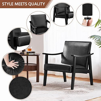 Yaheetech Accent Chairs Set of 2, Mid-Century Faux Leather Armchairs, Black - color: Black