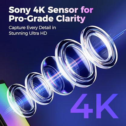 4K Webcam for PC with Microphone & Light & Privacy Cover - color: Silver, style: 4K Sony Sensor PDAF