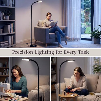 Floor Lamp - Full Spectrum Natural Sunlight Lamp with Bendable Neck - Reading, Craft, Studying, and Esthetician Light by Lavish Home (Black)