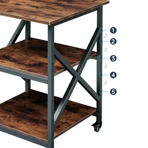 Fannova 23.6"x23.6" Large Printer Stand, 3 Tier Square Table for 3D Printer | Height Adjustable Storage Shelf, Heavy Duty Industrial Wheels - All 4 Lock, Home Office Rolling Printer Cart, Rustic Brown - color: Rustic Brown