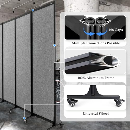 Room Partition 2.0 Upgrade Version,10'6"L* 6'7"H,5 Panel,Light Grey - color: Light Grey, size: 5