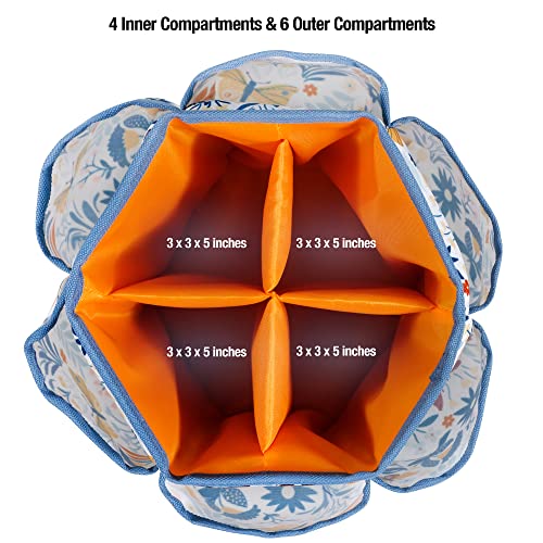 SINGER 360 Rotating Sewing Organizer Caddy, Butterfly Floral Desk Storage | 360-degree rotating desktop organizer with 4 padded compartments and 6 outer pockets; keeps thread, tools and notions handy