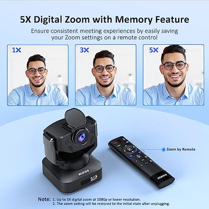 Zoom Certified, NexiGo N990 (Gen 2) 4K PTZ Webcam, Video Conference Camera System with 5X Digital Zoom, Sony_Starvis Sensor, Position Preset, Dual Stereo Mics, 3.5mm Audio Jacks for External Mics - color: Grey