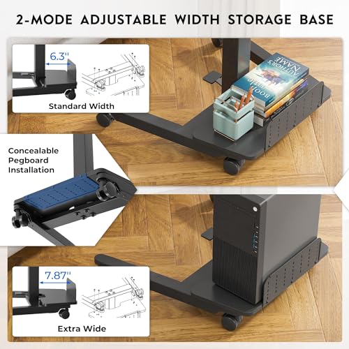 BONTEC Mobile Standing Desk, Adjustable Height, 23.6 x 20.5 Inch, Black - color: Black, size: 23.6" x 20.5"