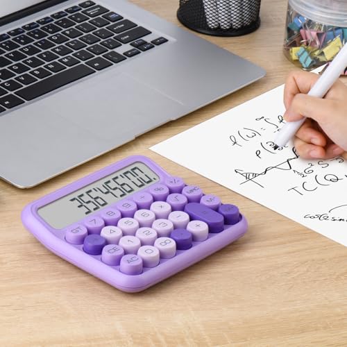 Mechanical Switch Calculator, 12 Digits, Large LCD Display, Pink, Big Buttons, Desktop, Cute, for Everyday Life and Basic Office Work - color: purple
