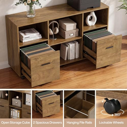Tribesigns 63-Inch Computer Desk with Rolling File Cabinet, Wood Executive L Shaped Desk, Farmhouse 2 Piece Home Office Set with Drawers for Hanging File and Storage Shelves for Work, Sturdy, Gaming