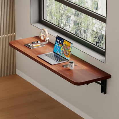 Wall Mounted Folding Table, 32 in Fold Down Floating Desk for Small Space - color: Walnut, size: 32 in